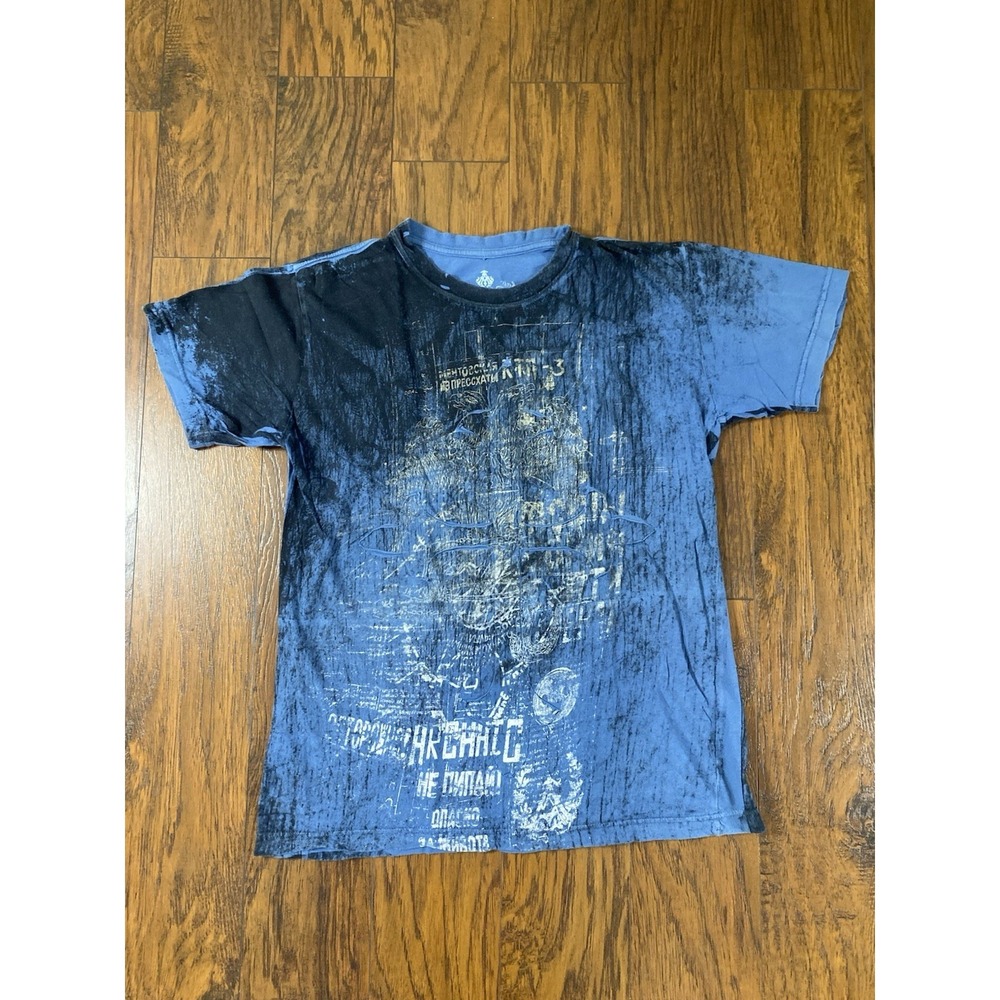 Archaic Shirt Large Blue Affliction Gothic Graphic Y2K Tapout USA Grunge